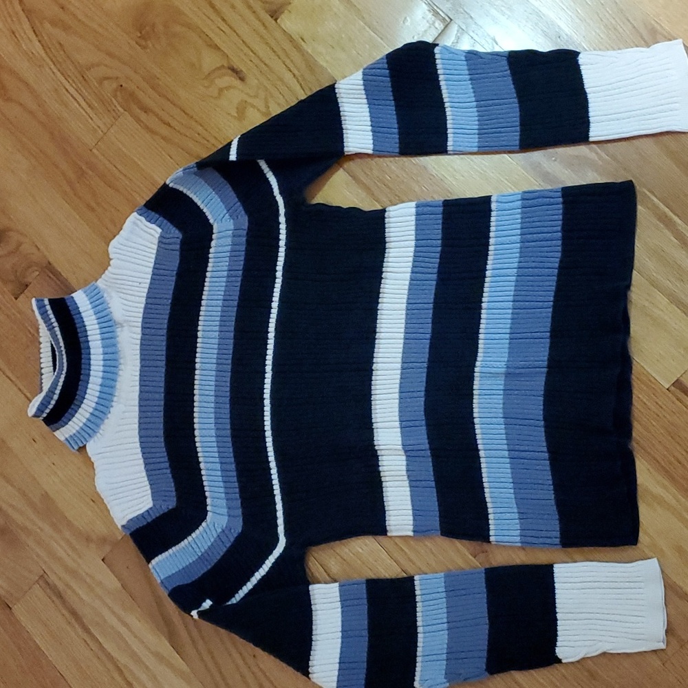 LIZ CLAIBORNE Vintage 100% Cotton Ribbed Striped Turtleneck